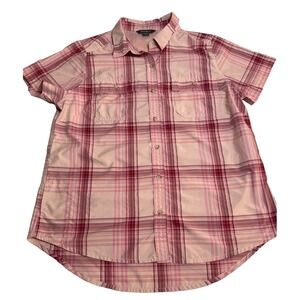 Eddie Bauer Shirt Woman's pink plaid check Adventurer Button Up Dry Size Medium‎